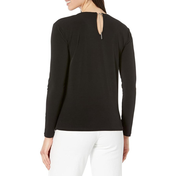 Michael Kors Womens Solid Chain Cutout Top Black Size M 12225 - Picture 2 of 2